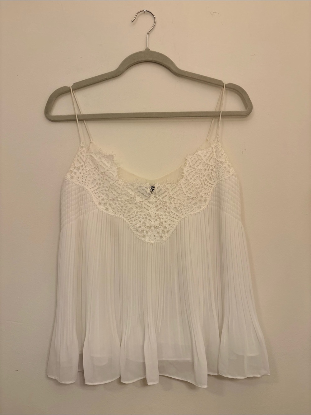 White Crochet-Trim Pleated Camisole